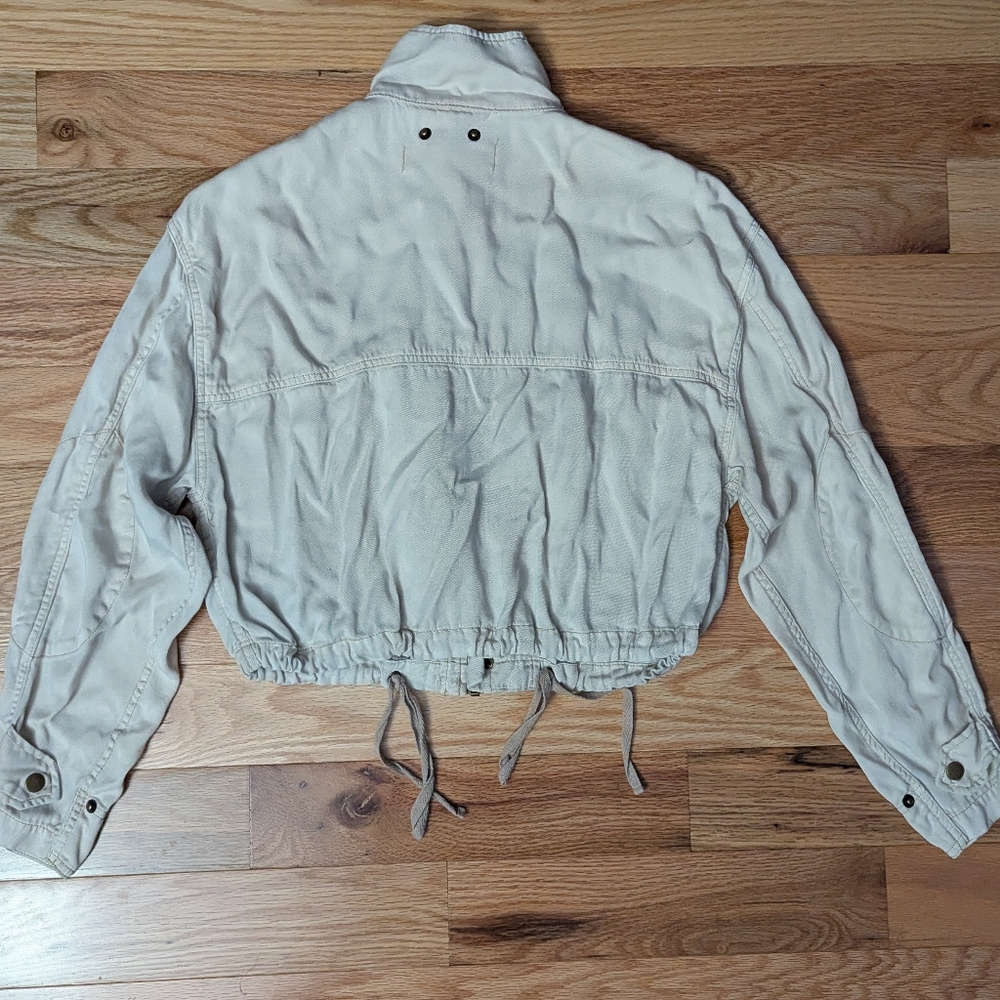 BKE Womens XS Beige Utility Cropped Jacket Moto Casual Cargo Y2K Style - Picture 9 of 12
